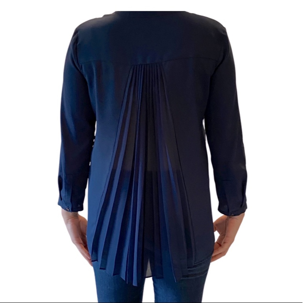 Victoria’s Secret navy blue tunic with sheer back pleats and lace detail